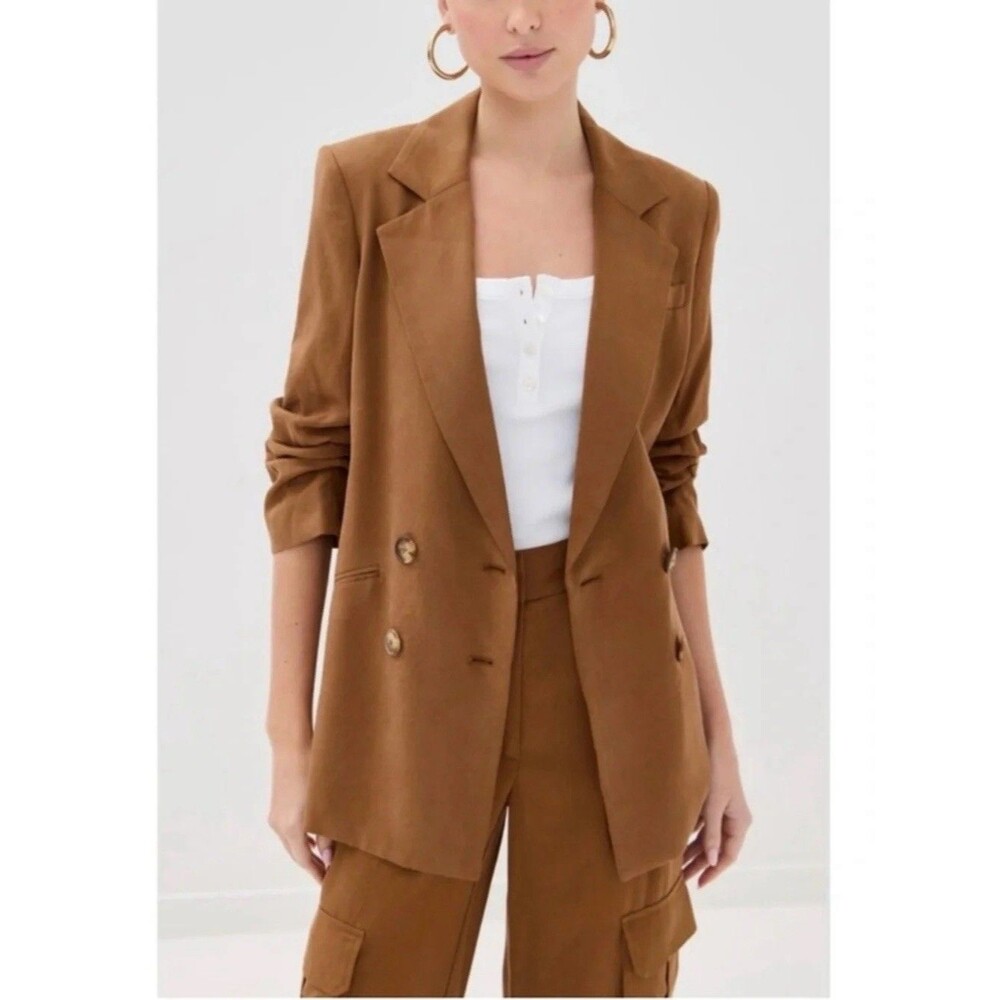 Veronica Beard Rupert Double-Breasted Dickey Jacket Blazer Whiskey Brown Size 4